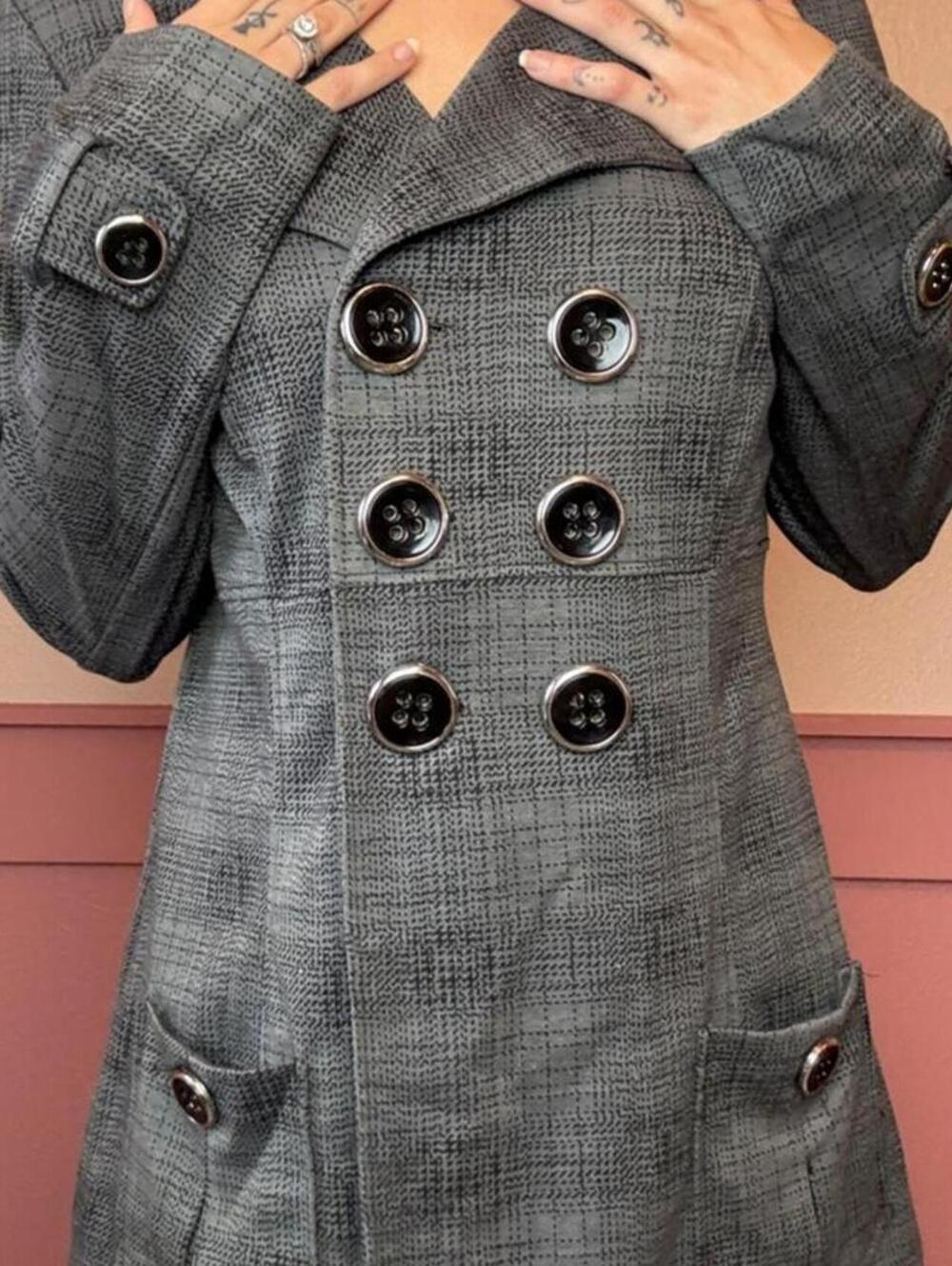 Heartsoul gray plaid peacoat jacket vintage double breasted buttons pockets y2k